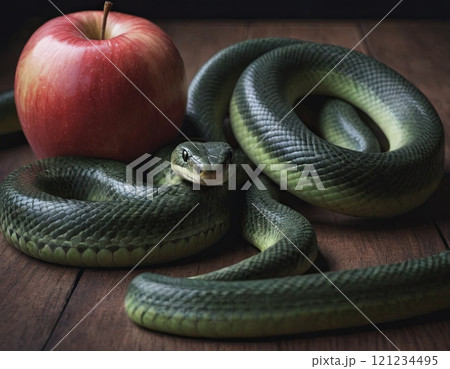 beautiful snake near apple 121234495