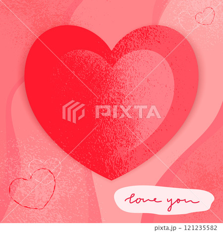 Bright Love card with textured heart shape and hand drawn phrase Love you. Vector Valentines Day template, cover, invitation Bright Love card with textured heart shape and hand drawn phrase Love you. Vector Valentines Day template, cover, invitation 121235582