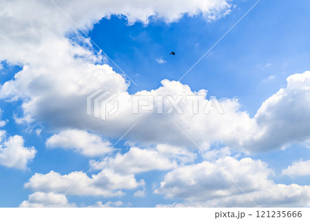 White clouds in a bright blue sky. The beauty of the nature	 121235666