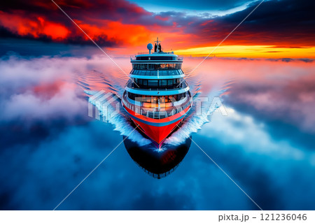 A large cruise ship in the middle of a body of...のイラスト素材 [121236046 ...