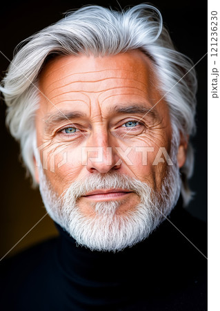 A close up of a man with grey hair and a white beard 121236230