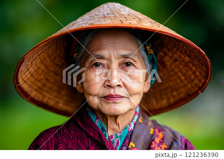 An old woman wearing a hat 121236390