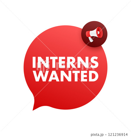 Company announcing interns wanted with megaphone in speech bubble Company announcing interns wanted with megaphone in speech bubble 121236914