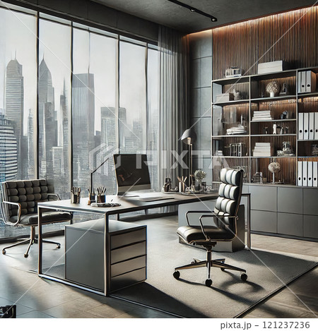 黒を基調としたシックなビジネスオフィス 121237236