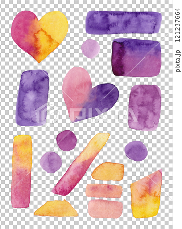 Abstract romantic banner. Two-color elements. Watercolor illustrations: shapes, lines, dots, brush strokes. Minimal concept. Hand drawn. Great design for any purpose 121237664
