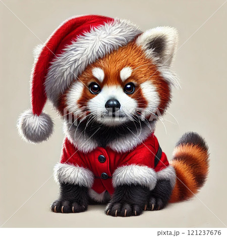 サンタクロース姿のレッサーパンダ 121237676