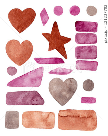 Abstract romantic banner. Colorful elements. Watercolor illustrations: shapes, lines, dots, brush strokes. Minimal concept. Hand drawn. Great design for any purpose 121237702