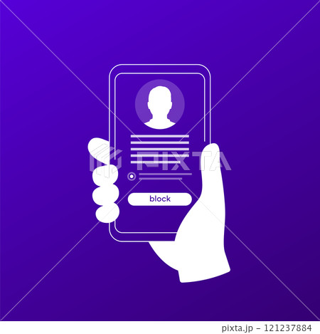 Block User vector icon with a phone in hand 121237884