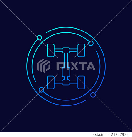 chassis icon, car four wheel drive, linear design 121237929