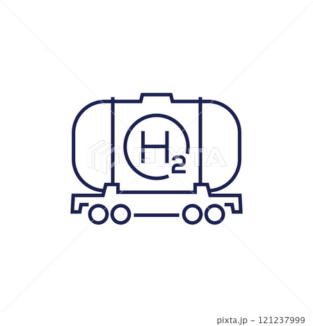 hydrogen tank wagon line icon, cargo train tanker 121237999