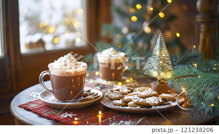 Family gathered and baking holiday cookies. Christmas spirit. Family gathered and baking holiday cookies. Christmas spirit. 121238206