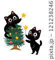 Cute Black cats with christmas tree ,flat isolated on a white  121238246