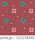 pattern  seamless with gifts and  golden  stars on a red background for textile,fabric,packing 121238248