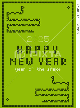 2025 Happy New Year vertical design template for poster, card, banner. Year of the snake. Chinese new year modern vector. Retro game conceptual design. 121238574