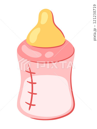 Illustration of baby bottle. New born baby girl Happy Birthday object. 121238719