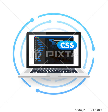 Laptop showing cascading style sheets programming code on screen Laptop showing cascading style sheets programming code on screen 121238968
