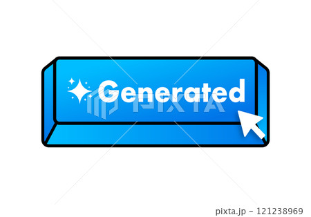 Mouse cursor clicking a blue generated button, symbolizing content creation 121238969
