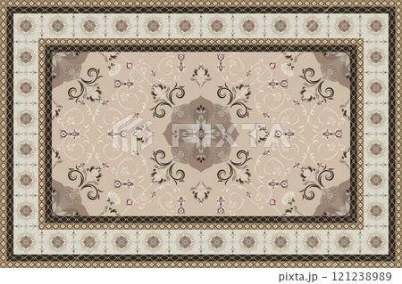 Vintage Arabic pattern.Persian colored carpet.Ikat ethnic style moroccan rug and carpet.Rich ornament for fabric design,handmade,interior decoration,rug,tapis,yoga mat,textiles.Multicolored background Vintage Arabic pattern.Persian colored carpet.Ikat ethnic style moroccan rug and carpet.Rich ornament for fabric design,handmade,interior decoration,rug,tapis,yoga mat,textiles.Multicolored background 121238989