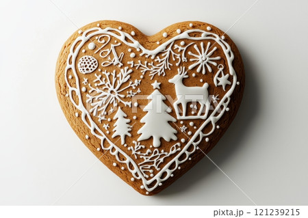 A crafted Decorative Gingerbread Heart with festive designs that evoke the seasons spirit 121239215