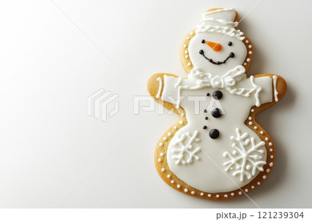 Festive and Colorful Snowman Gingerbread Cookie Decoration for Your Holiday Celebrations 121239304
