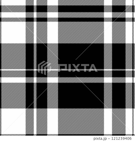 Fibrous pattern seamless plaid, folklore check background textile. Hanukkah tartan fabric vector texture in black and white colors. 121239406
