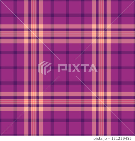 Outline seamless background textile, tough vector plaid check. Fashion texture tartan pattern fabric in pink and red colors. 121239453