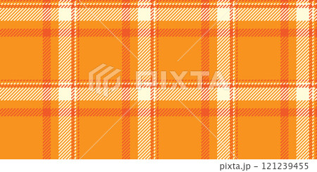 Tattersall textile pattern background, female seamless check fabric. Tie plaid vector tartan texture in orange and light yellow colors. 121239455