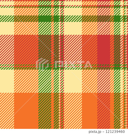 Occupation texture check fabric, down background plaid vector. Mother textile seamless tartan pattern in yellow and orange colors. Occupation texture check fabric, down background plaid vector. Mother textile seamless tartan pattern in yellow and orange colors. 121239460