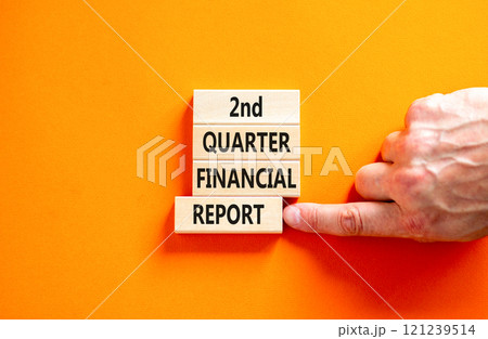 2nd quarter financial report symbol. Concept words 2nd quarter financial report on beautiful wooden blocks. Beautiful orange background. Business 2nd quarter financial report concept. Copy space. 121239514