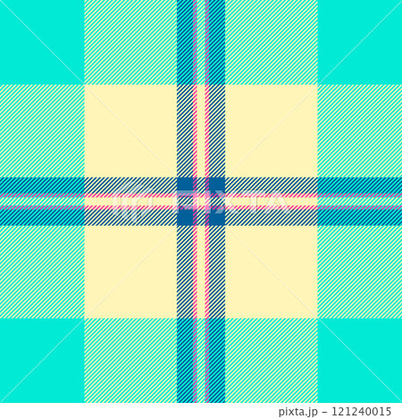 Korean plaid seamless fabric, 50s tartan textile background. December vector pattern check texture in light and bright colors. Korean plaid seamless fabric, 50s tartan textile background. December vector pattern check texture in light and bright colors. 121240015