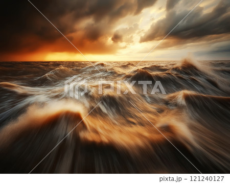 Stormy ocean waves at sunset with dramatic skies Stormy ocean waves at sunset with dramatic skies 121240127