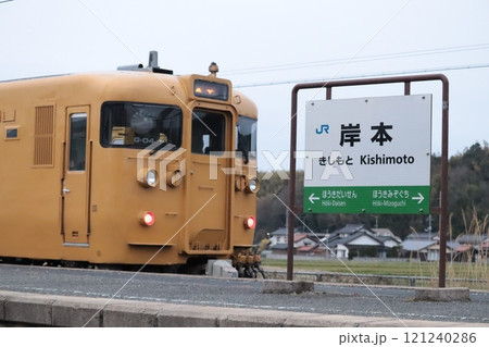 岸本駅の駅名標と115系(G-04編成) 121240286