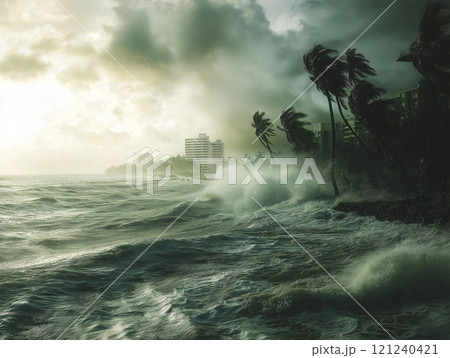 Powerful hurricane striking a coastal city Powerful hurricane striking a coastal city 121240421