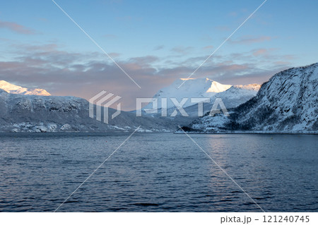 Landscape with fjord and mountains, Norway 121240745