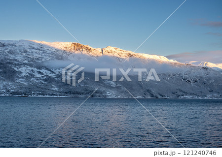 Landscape with fjord and mountains, Norway Landscape with fjord and mountains, Norway 121240746