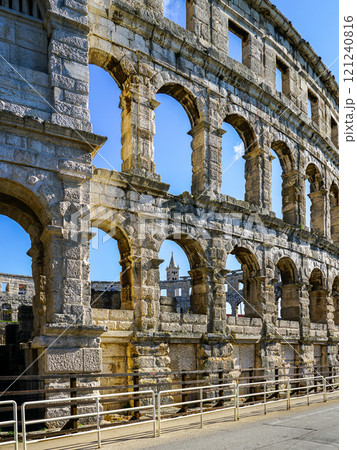 Facade of the ancient ruins of one of the largest preserved Roman amphitheaters in Pula, Istria Facade of the ancient ruins of one of the largest preserved Roman amphitheaters in Pula, Istria 121240816
