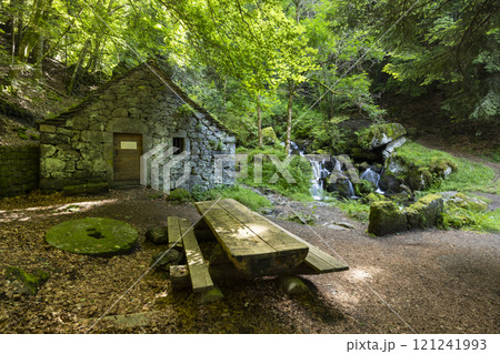 Water wheel mill (Moulin de Chambeuil), Laveissiere, Cantal, Auvergne-Rhone-Alpes, France 121241993