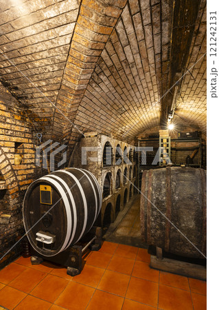 Wine cellars with barrels in Ivan, Southern Moravia, Czech Republic Wine cellars with barrels in Ivan, Southern Moravia, Czech Republic 121242131