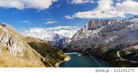 Fedaia lake in Dolomites 121242275
