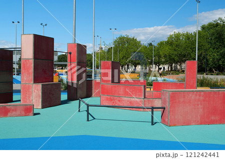 Sports ground with equipment for parkour and freerunning 121242441