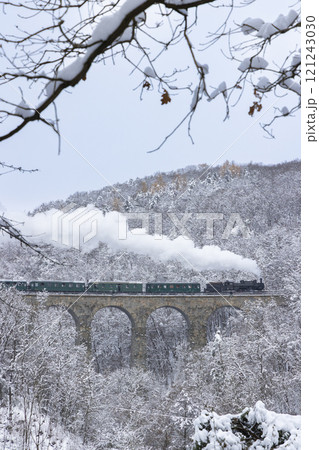 Steam locomotive on Zampach bridge near Jilove u Prahy, Central Bohemia, Czech Republic Steam locomotive on Zampach bridge near Jilove u Prahy, Central Bohemia, Czech Republic 121243030