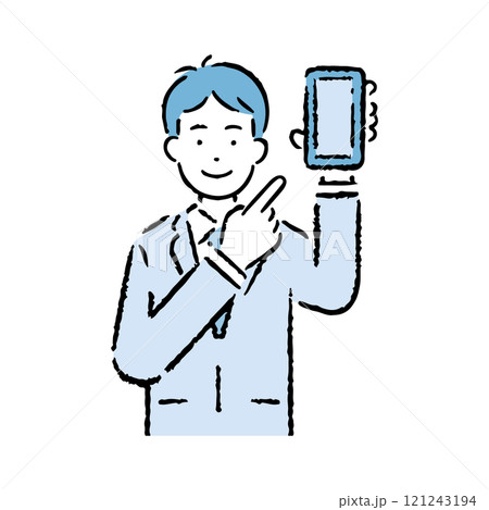 スマホを指さすスーツを着た男性 121243194