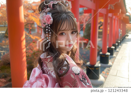 美しい振袖姿と和の風情が漂う成人式の女性 121243348