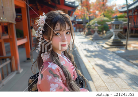 美しい振袖姿と和の風情が漂う成人式の女性 121243352