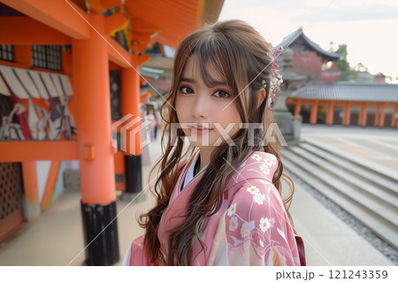 美しい振袖姿と和の風情が漂う成人式の女性 121243359