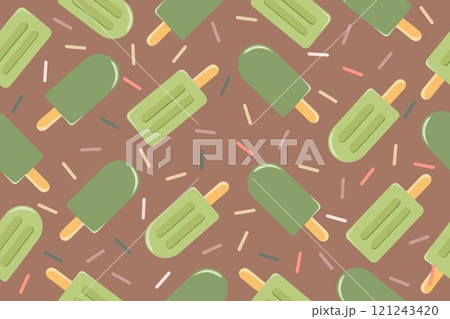 Seamless pattern of matcha ice cream on trendy background of color 2025 mocha mousse. Vector illustration 121243420