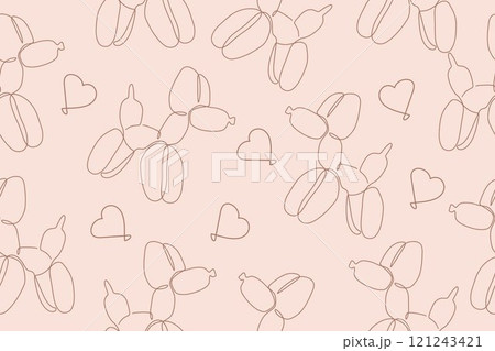 Classic balloon dog. Vector seamless pattern cute bubble animal. Design element for logo, card, t-shirt print, invitation, accessories. Inflatable dog linear icon 121243421