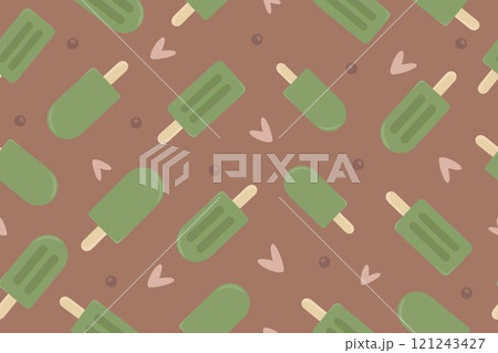 Matcha ice cream seamless pattern on mocha mousse background. Vector illustration 121243427