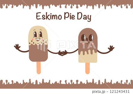 January 24 is a sweet holiday, International Eskimo Pie Day. Holiday banner, flyer, postcard. Kawaii popsicle ice cream on a stick. Vector 121243431