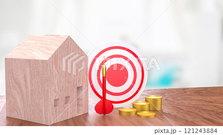 The wood house and dart for property or estate concept 3d rendering. The wood house and dart for property or estate concept 3d rendering. 121243884
